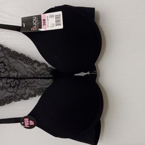 BIJOU Intimates Bra Black Push-Up UW Racer Back 36B 89096 Front Close Adjust Str